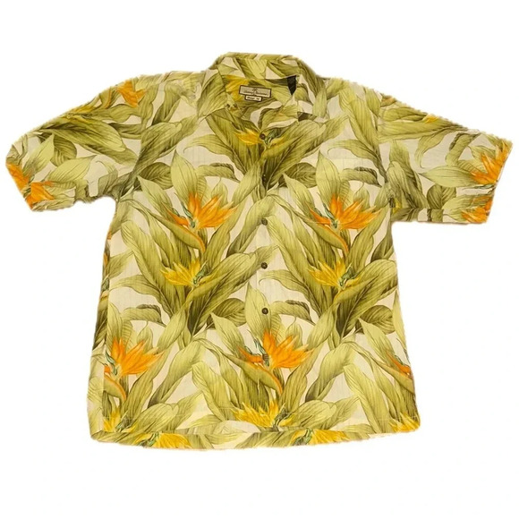 TOMMY BAHAMA BUTTON UP FLORAL TROPICAL SHORT SLEEVE SIZE L VINTAGE FIT - Picture 1 of 7